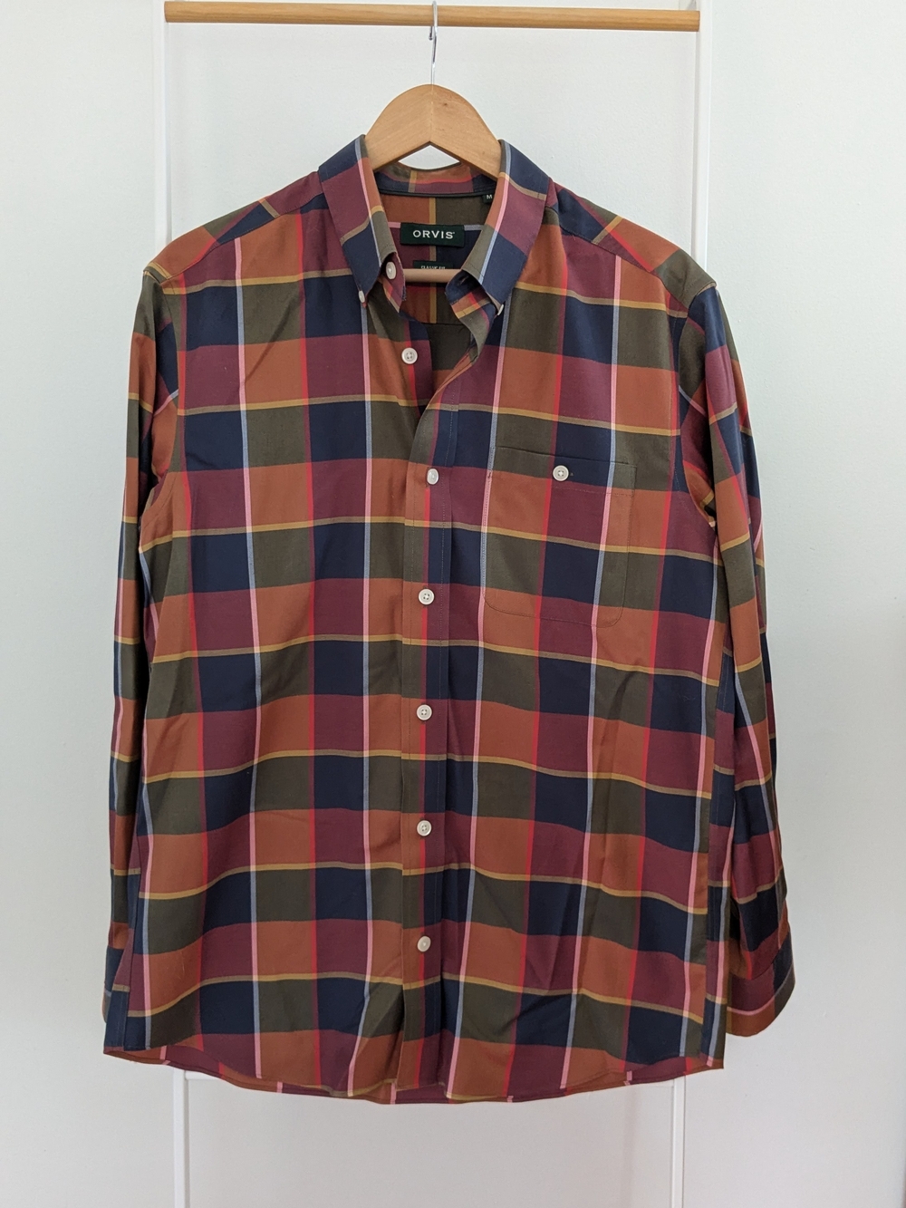 Orvis Men's Plaid Button-Down Wrinkle-Free Shirt in Red, Navy & Olive | Size M